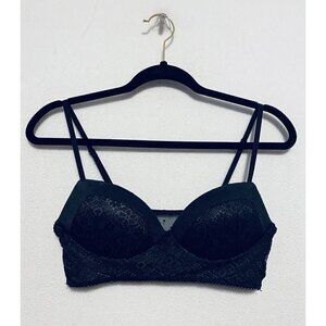 Victorias Secret Padded Demi Bra Womens Medium Black Lace Polka Dot Mesh
